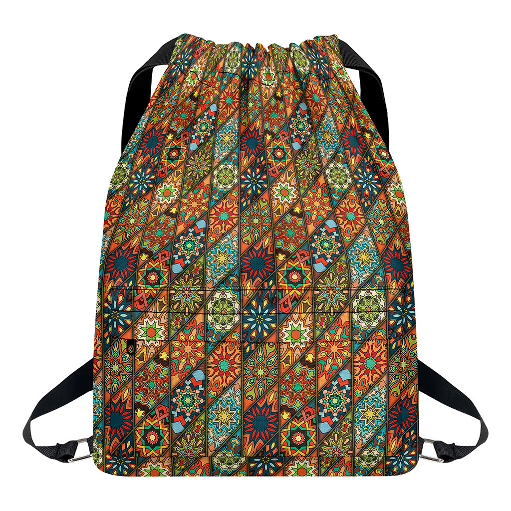 Indian Floral Patchwork Pattern Print Drawstring Backpack