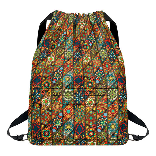 Indian Floral Patchwork Pattern Print Drawstring Backpack