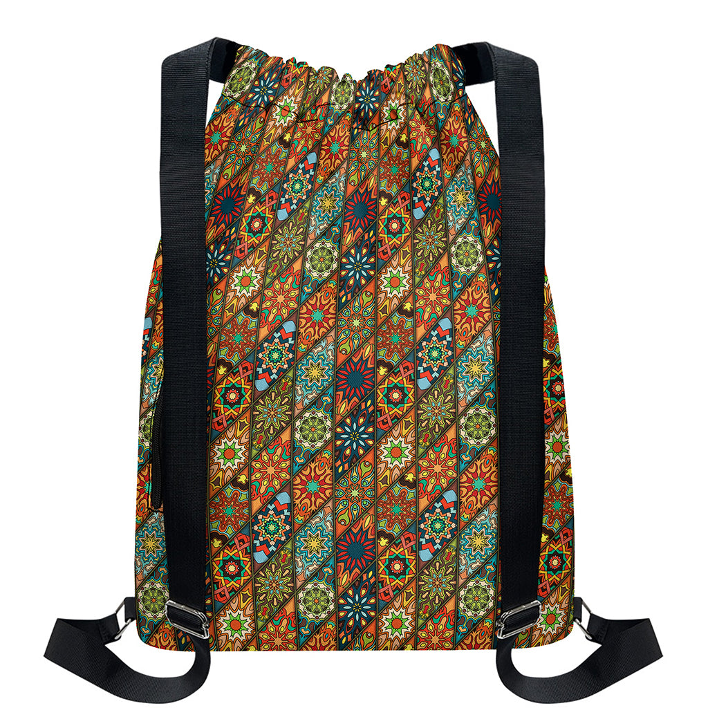 Indian Floral Patchwork Pattern Print Drawstring Backpack