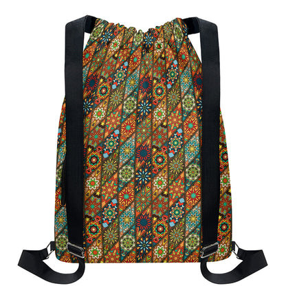 Indian Floral Patchwork Pattern Print Drawstring Backpack