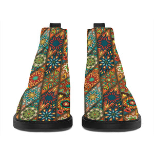 Indian Floral Patchwork Pattern Print Flat Ankle Boots