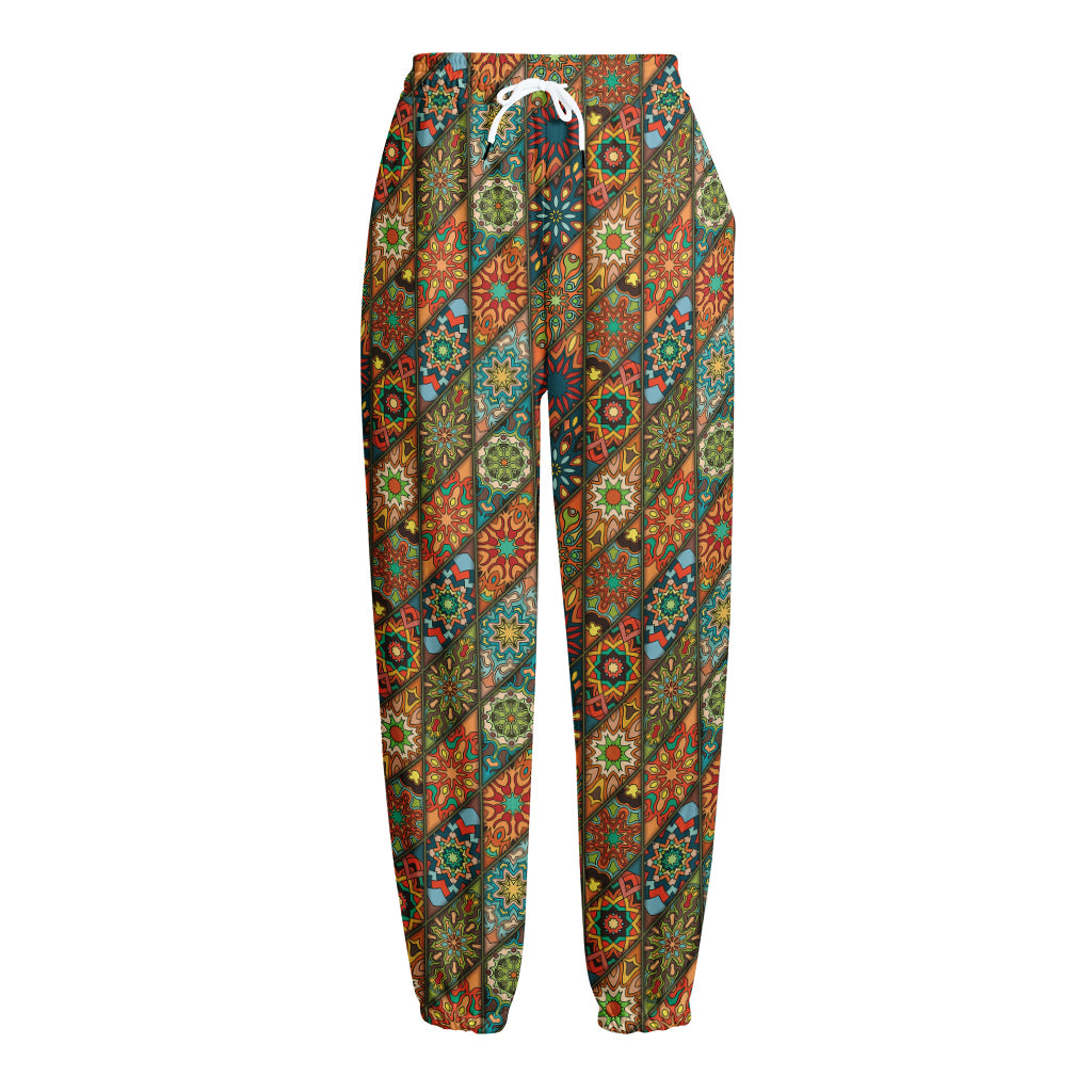 Indian Floral Patchwork Pattern Print Fleece Lined Knit Pants