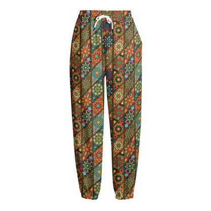 Indian Floral Patchwork Pattern Print Fleece Lined Knit Pants