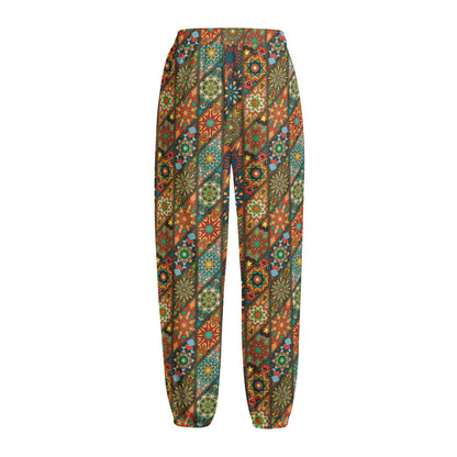 Indian Floral Patchwork Pattern Print Fleece Lined Knit Pants