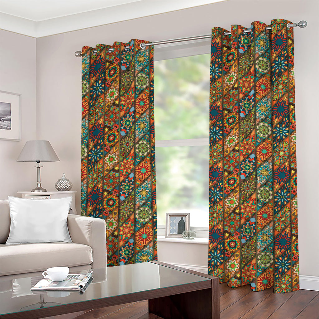 Indian Floral Patchwork Pattern Print Grommet Curtains