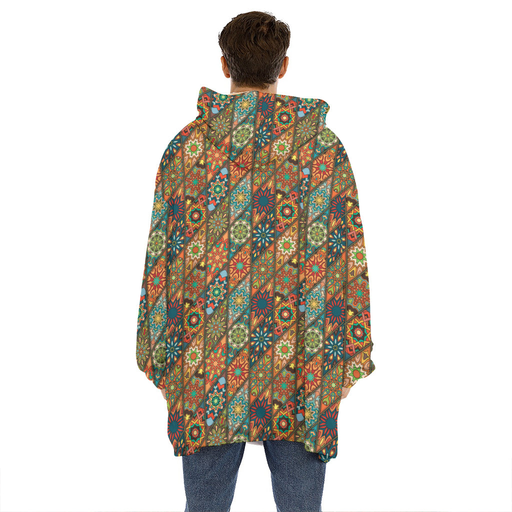 Indian Floral Patchwork Pattern Print Hoodie Blanket