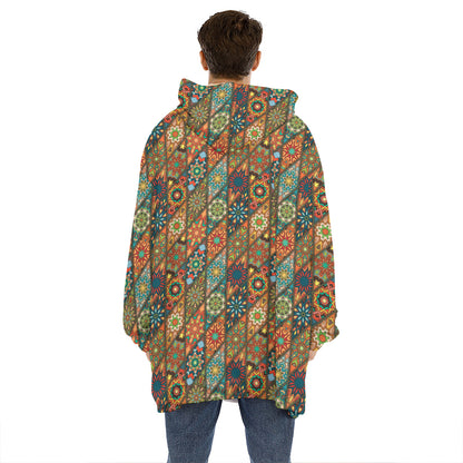 Indian Floral Patchwork Pattern Print Hoodie Blanket