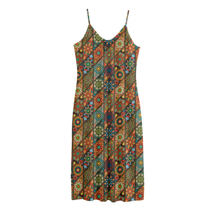 Indian Floral Patchwork Pattern Print Jersey Midi Cami Dress