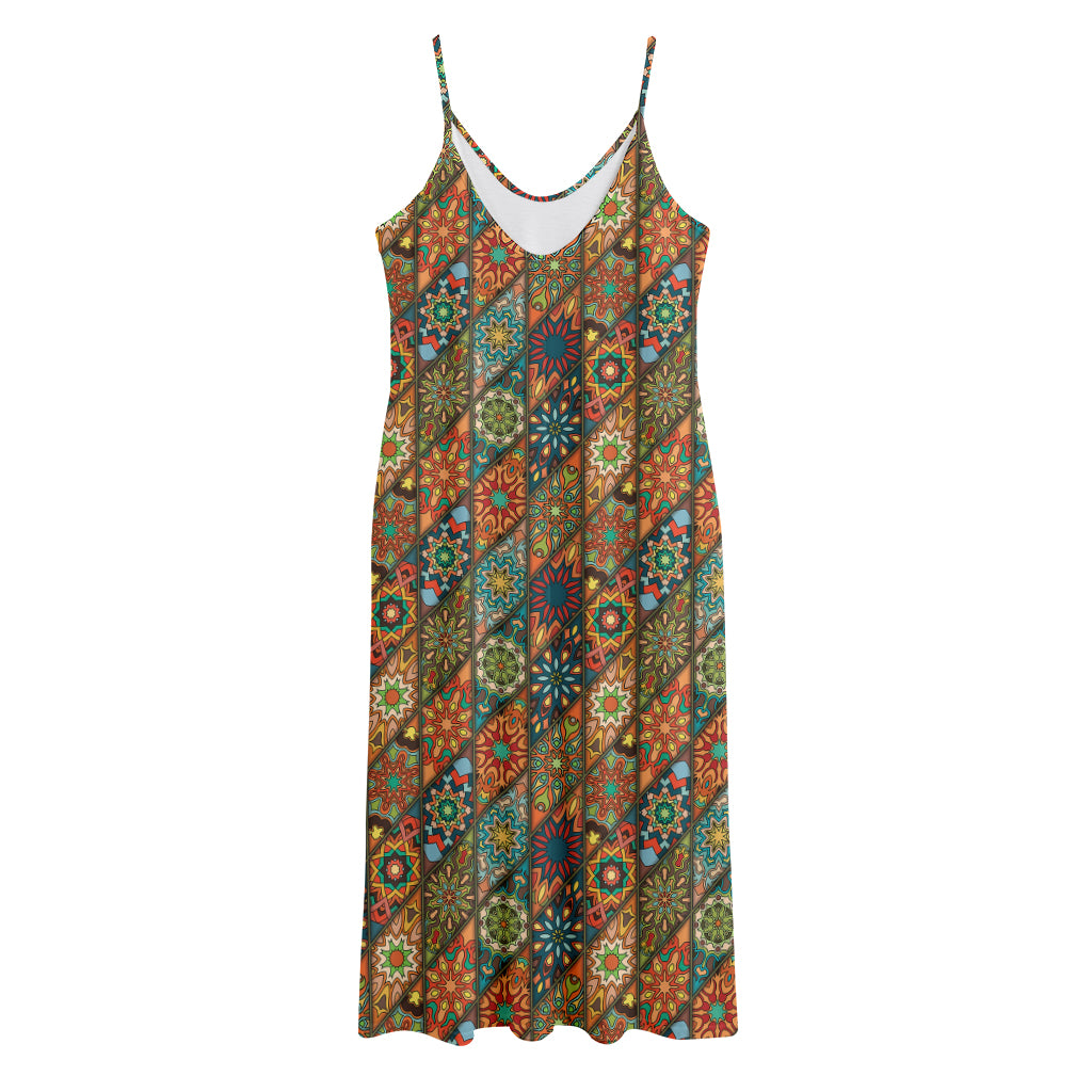 Indian Floral Patchwork Pattern Print Jersey Midi Cami Dress