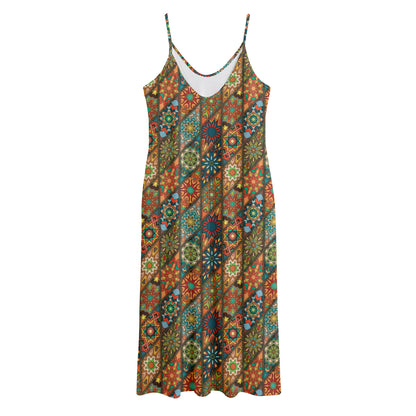 Indian Floral Patchwork Pattern Print Jersey Midi Cami Dress