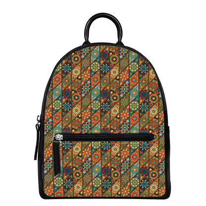Indian Floral Patchwork Pattern Print Leather Backpack