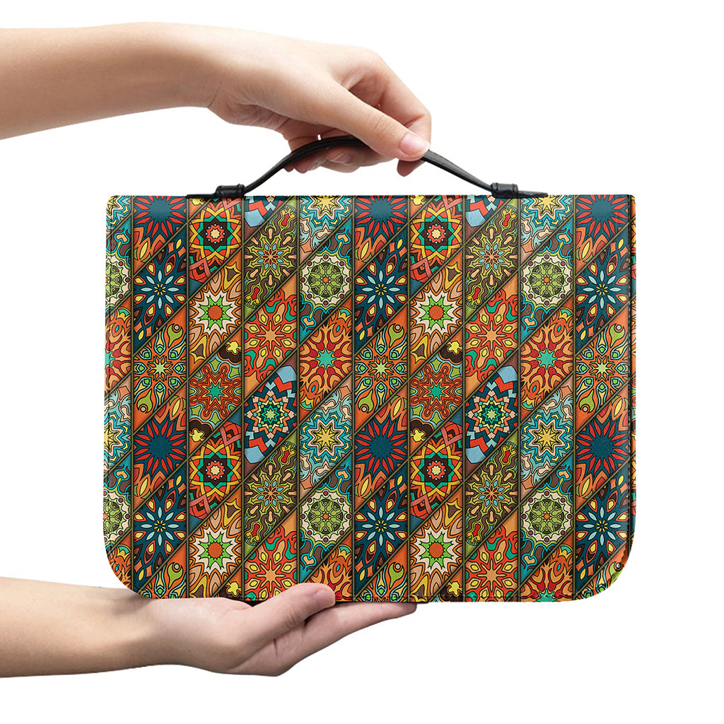 Indian Floral Patchwork Pattern Print Leather Bible Cover