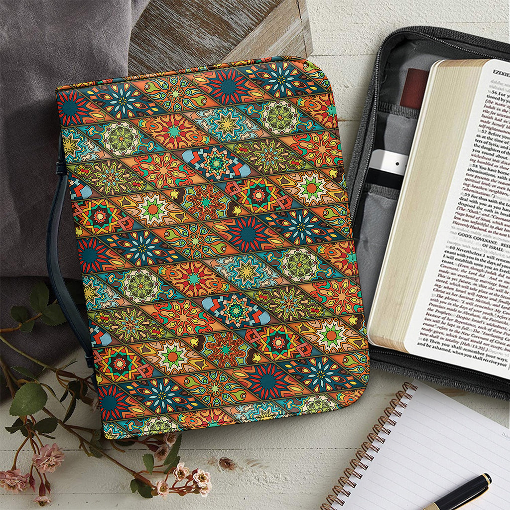 Indian Floral Patchwork Pattern Print Leather Bible Cover