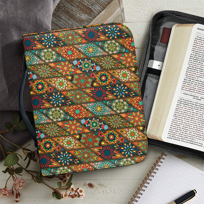 Indian Floral Patchwork Pattern Print Leather Bible Cover