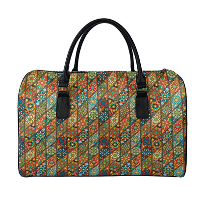 Indian Floral Patchwork Pattern Print Leather Duffle Bag