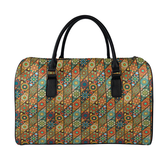 Indian Floral Patchwork Pattern Print Leather Duffle Bag