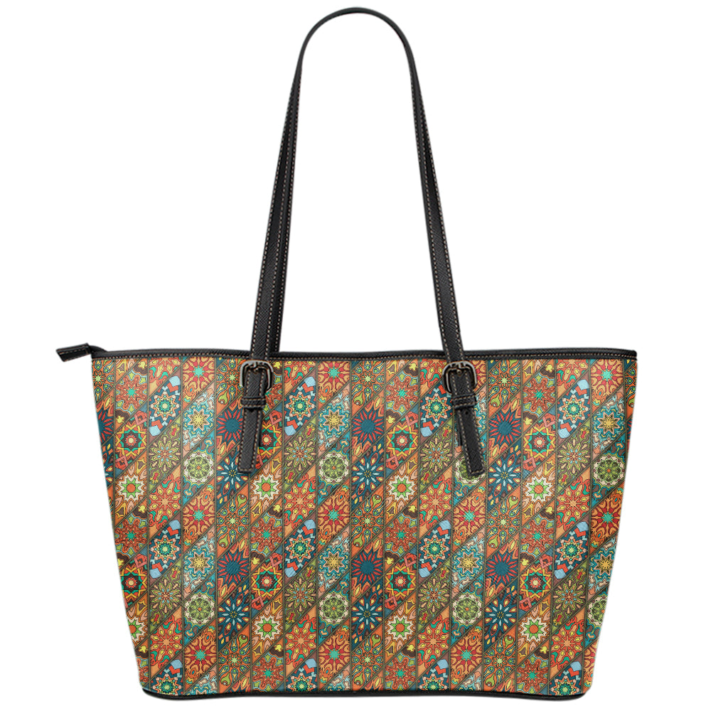 Indian Floral Patchwork Pattern Print Leather Tote Bag