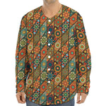 Indian Floral Patchwork Pattern Print Long Sleeve Baseball Jersey