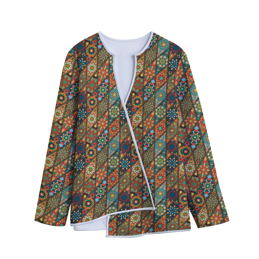 Indian Floral Patchwork Pattern Print Long Sleeve Short Coat