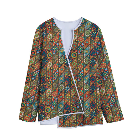 Indian Floral Patchwork Pattern Print Long Sleeve Short Coat