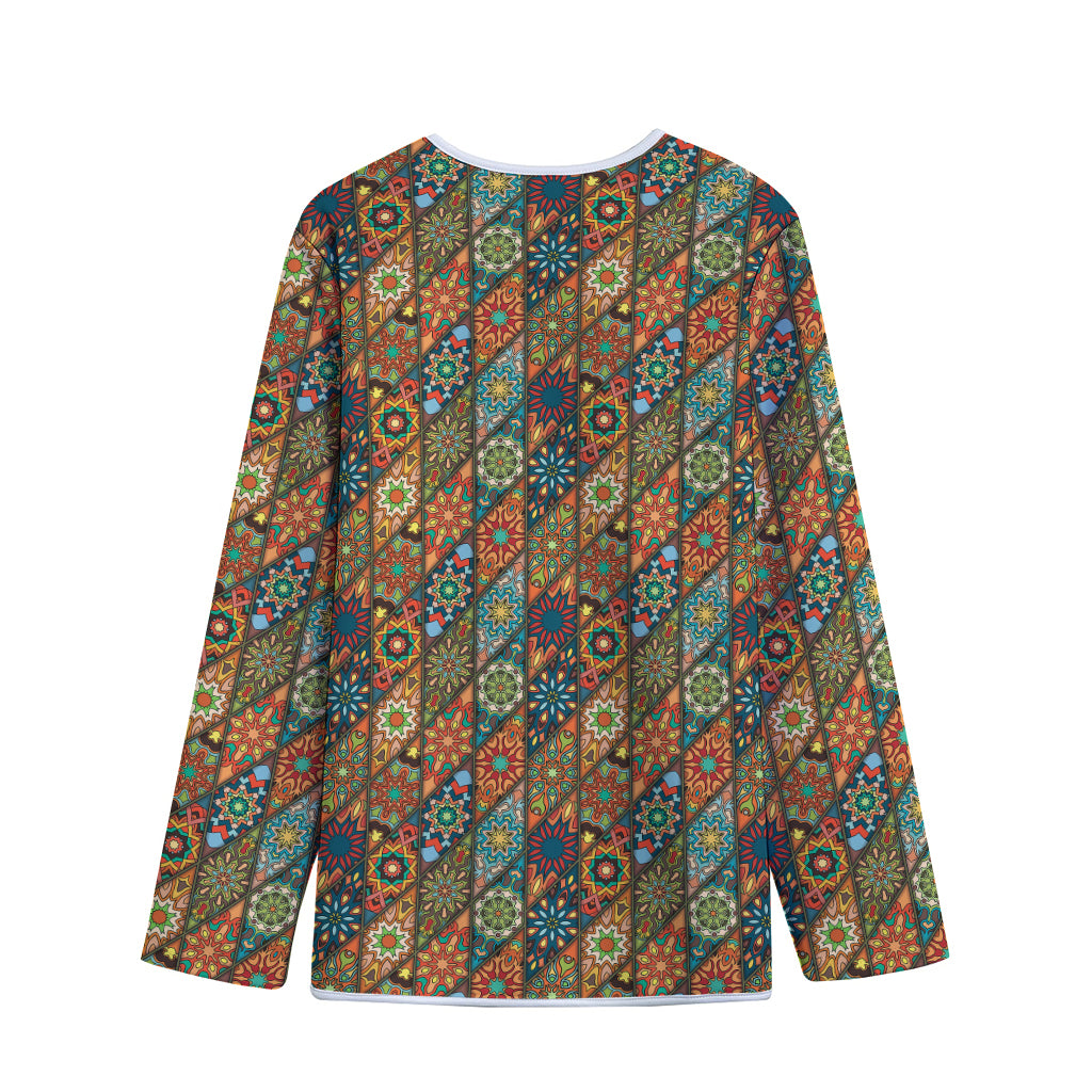 Indian Floral Patchwork Pattern Print Long Sleeve Short Coat