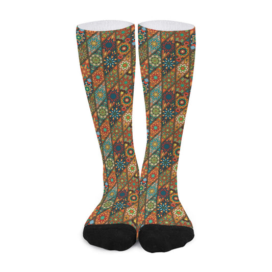 Indian Floral Patchwork Pattern Print Long Socks