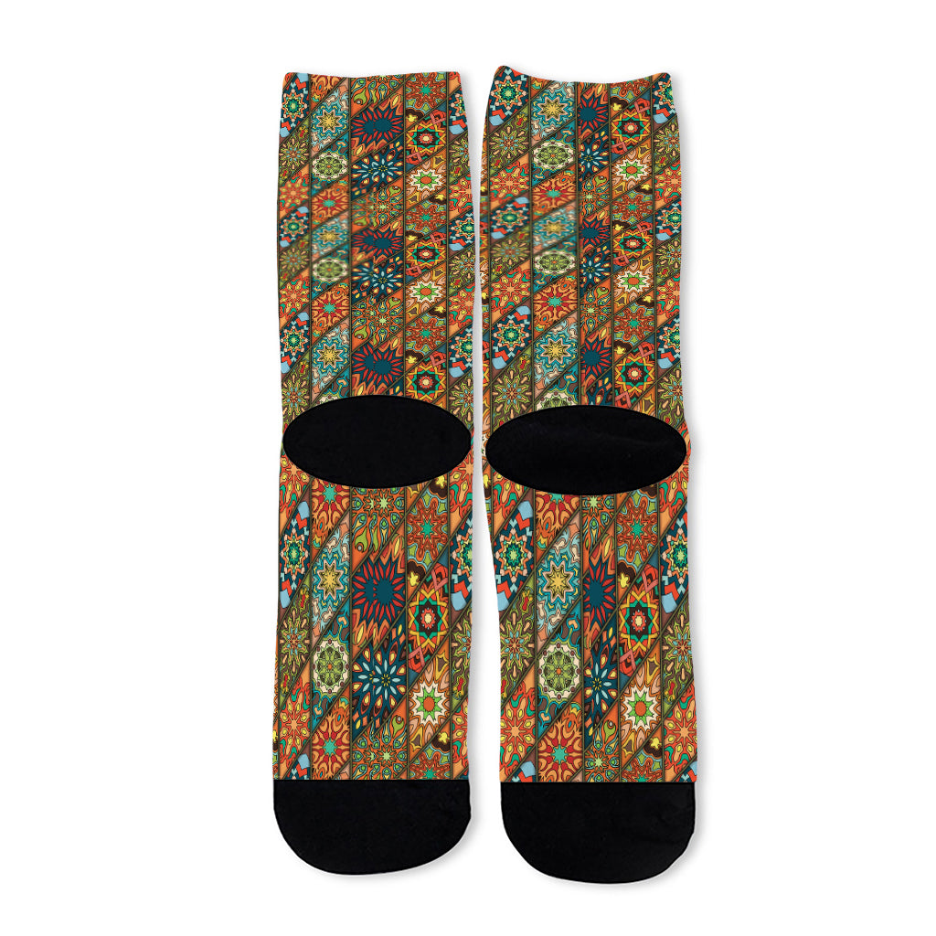 Indian Floral Patchwork Pattern Print Long Socks