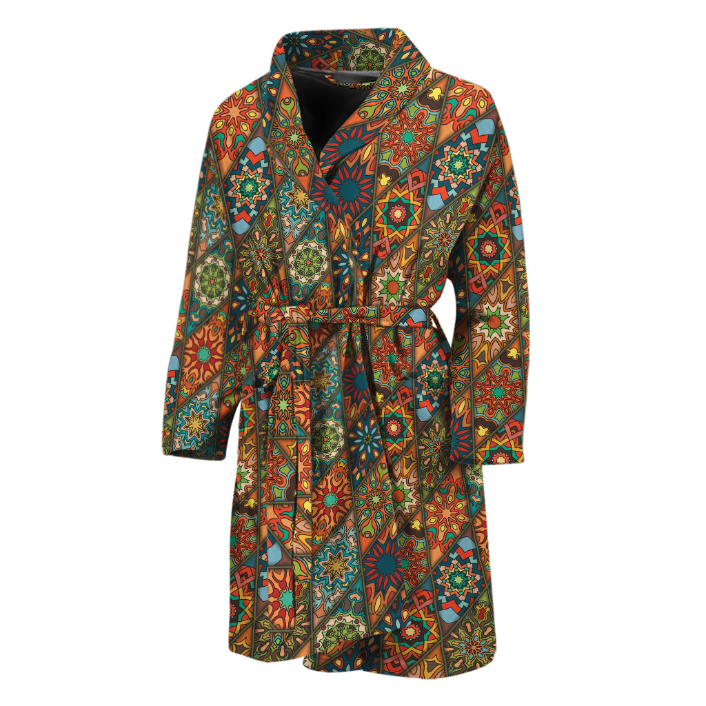 Indian Floral Patchwork Pattern Print Men's Bathrobe