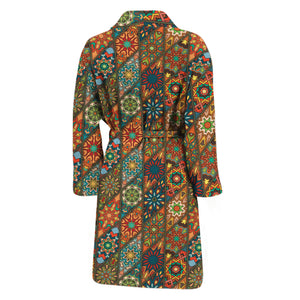 Indian Floral Patchwork Pattern Print Men's Bathrobe