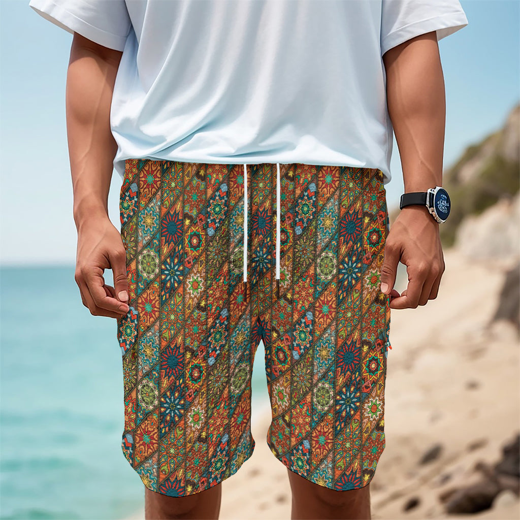 Indian Floral Patchwork Pattern Print Men's Cargo Shorts