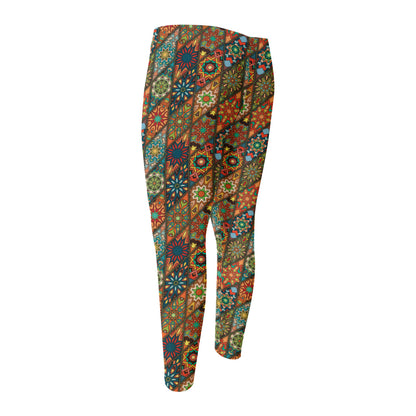 Indian Floral Patchwork Pattern Print Men's Compression Pants