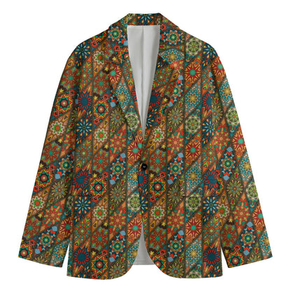 Indian Floral Patchwork Pattern Print Men's Cotton Blazer