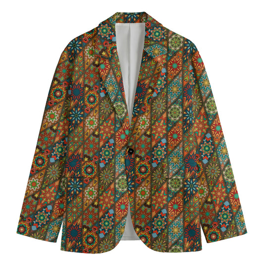Indian Floral Patchwork Pattern Print Men's Cotton Blazer