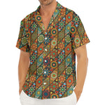 Indian Floral Patchwork Pattern Print Men's Deep V-Neck Shirt