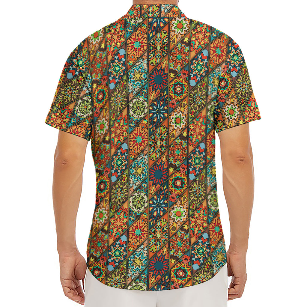 Indian Floral Patchwork Pattern Print Men's Deep V-Neck Shirt