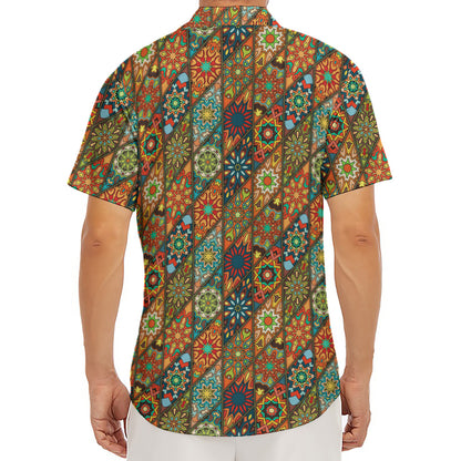 Indian Floral Patchwork Pattern Print Men's Deep V-Neck Shirt