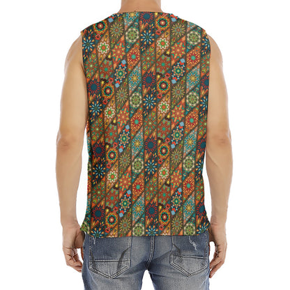 Indian Floral Patchwork Pattern Print Men's Fitness Tank Top