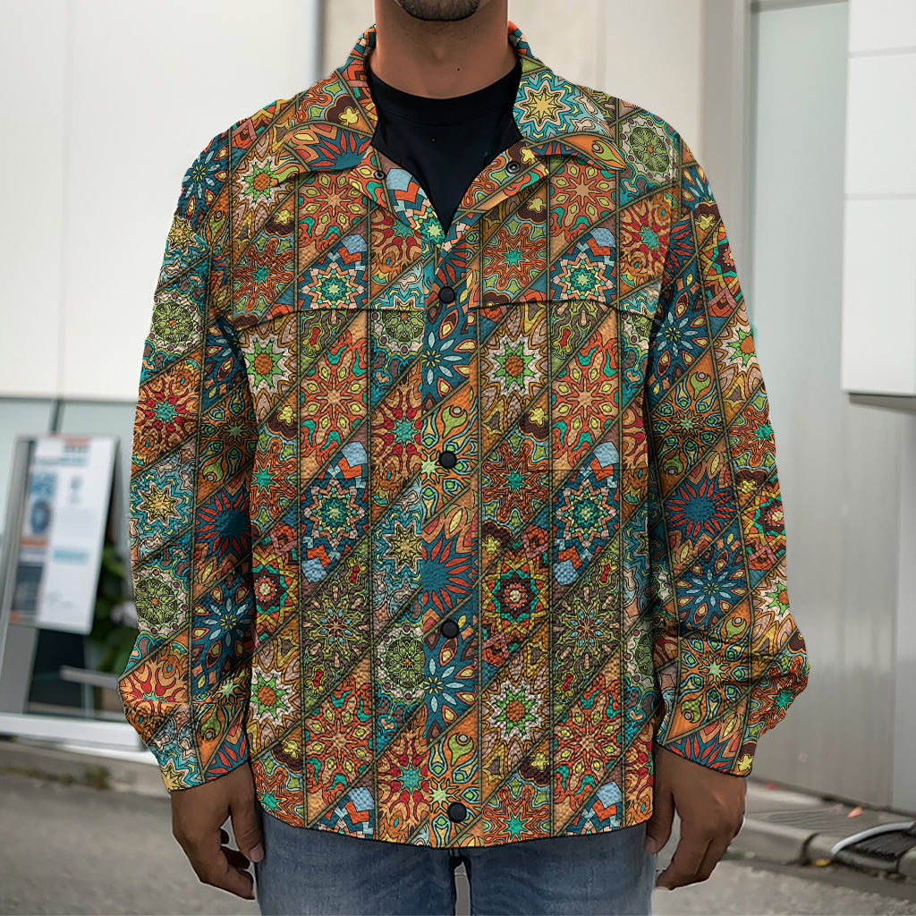Indian Floral Patchwork Pattern Print Men's Shirt Jacket