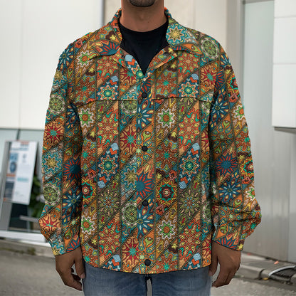 Indian Floral Patchwork Pattern Print Men's Shirt Jacket
