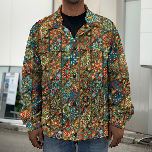 Indian Floral Patchwork Pattern Print Men's Shirt Jacket