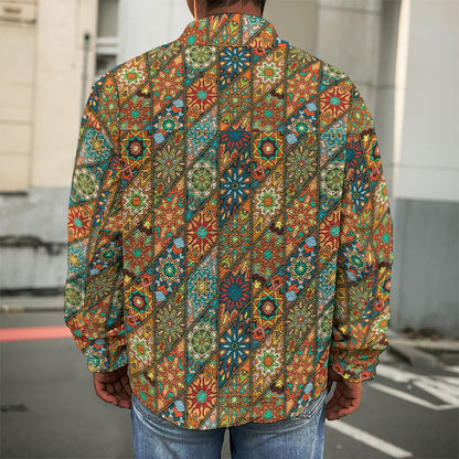 Indian Floral Patchwork Pattern Print Men's Shirt Jacket