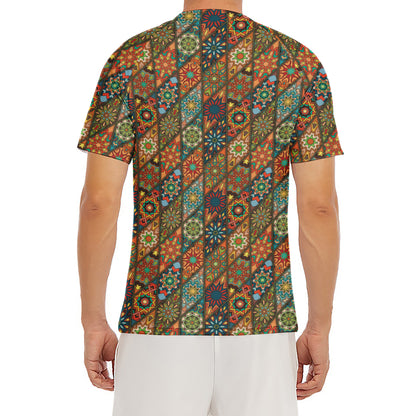 Indian Floral Patchwork Pattern Print Men's Short Sleeve Rash Guard