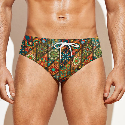 Indian Floral Patchwork Pattern Print Men's Swim Briefs