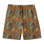 Indian Floral Patchwork Pattern Print Men's Swim Trunks