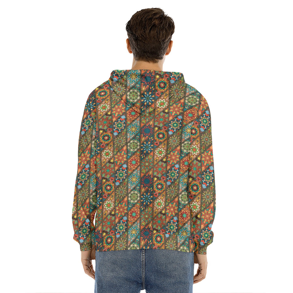 Indian Floral Patchwork Pattern Print Men's Velvet Pullover Hoodie