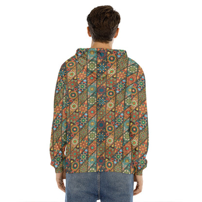 Indian Floral Patchwork Pattern Print Men's Velvet Pullover Hoodie