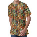 Indian Floral Patchwork Pattern Print Men's Velvet T-Shirt