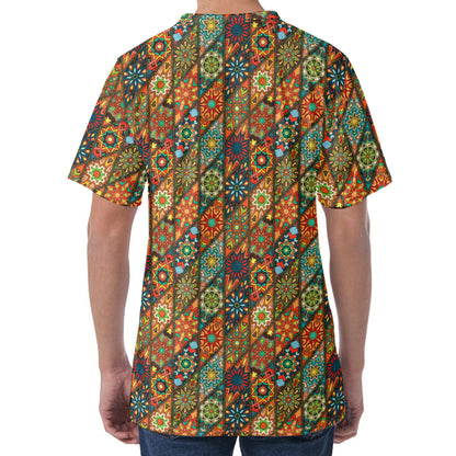 Indian Floral Patchwork Pattern Print Men's Velvet T-Shirt