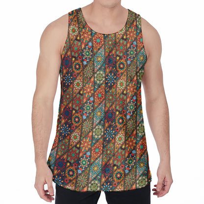 Indian Floral Patchwork Pattern Print Men's Velvet Tank Top