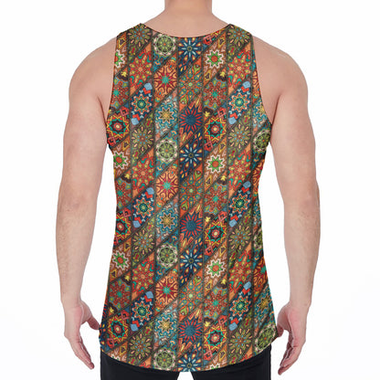 Indian Floral Patchwork Pattern Print Men's Velvet Tank Top